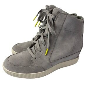 Sorel Out N About Womens 10 Gray Suede Wedge Sneakers High Top Lace Up